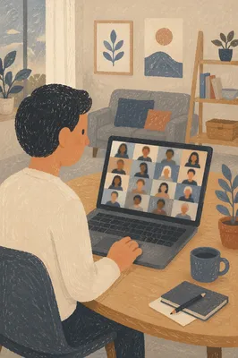 Remote Video Conference Call on Laptop