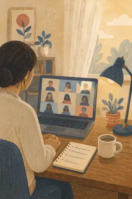 Warm Morning Business Video Conference Workspace