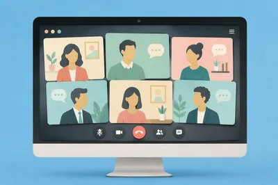 Pastel Video Conference Meeting on Desktop Monitor