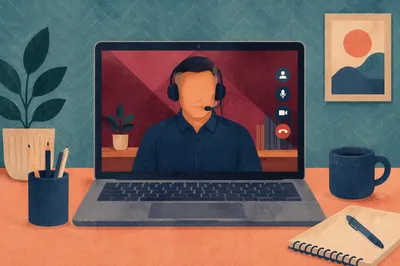 Remote Business Video Conference on Laptop