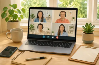 Remote Business Video Conference on Laptop