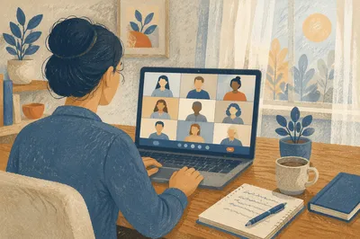 Focused Video Conference on Home Office Laptop