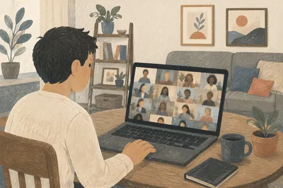 Remote Video Conference Call at Home Office