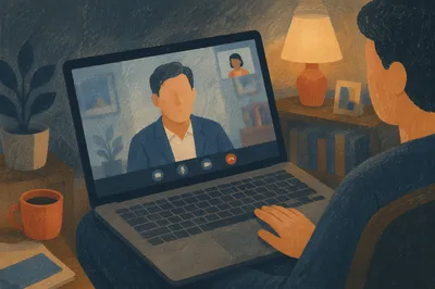 Evening Video Conference on Laptop