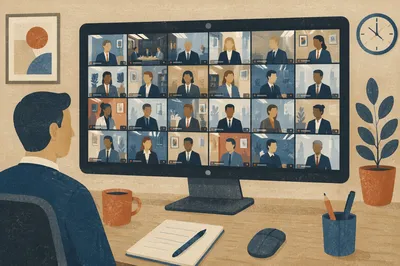 Corporate Video Conference on Desktop Monitor
