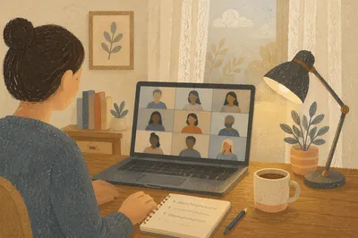 Morning Video Conference in Calm Home Office