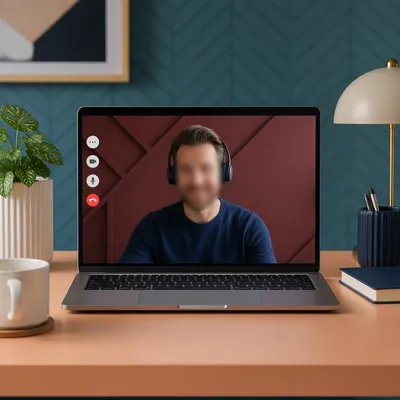 Remote Business Video Conference on Laptop