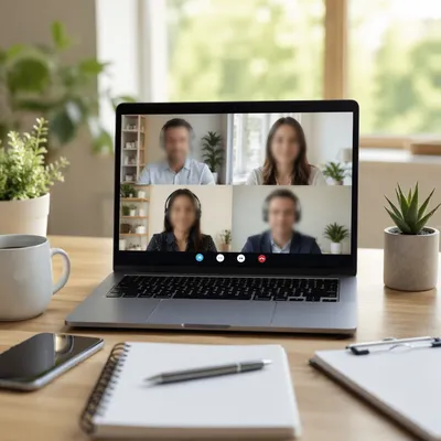 Remote Business Video Conference on Laptop
