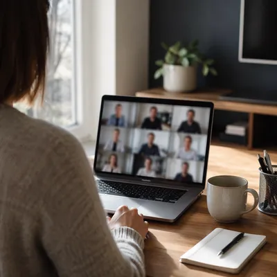 Focused Video Conference Call at Home Office