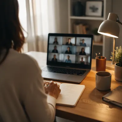 Early Morning Business Video Conference Workspace