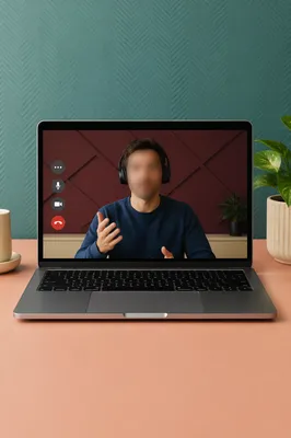 Remote Business Video Conference on Laptop