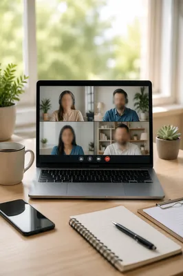 Remote Business Video Conference on Laptop