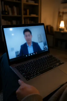 Remote Business Video Call on Laptop