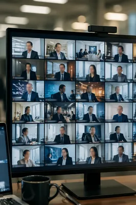 Blurred Business Video Conference on Desktop Monitor