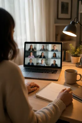 Morning Video Conference in Home Office