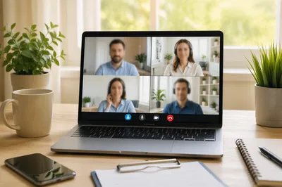 Remote Business Video Conference on Laptop