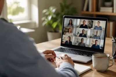 Remote Video Conference at Home Office Desk