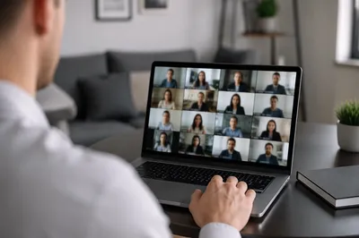 Remote Video Conference Call on Laptop