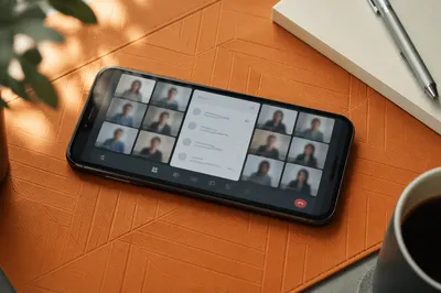 Video Conference Call on Smartphone Desk