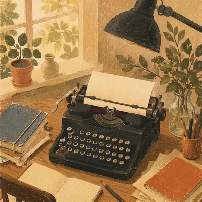 Vintage Typewriter on Warm Wooden Desk