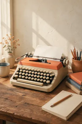 Vintage Typewriter on Rustic Wooden Desk