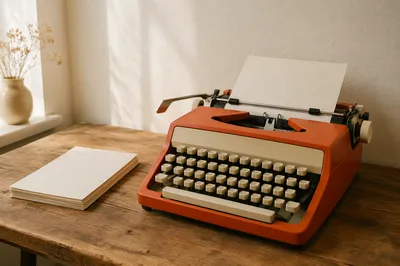 Vintage Typewriter on Rustic Wooden Desk