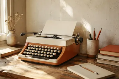 Vintage Typewriter on Rustic Wooden Desk