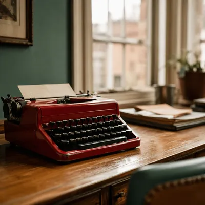 Vintage Red Typewriter in Creative Office