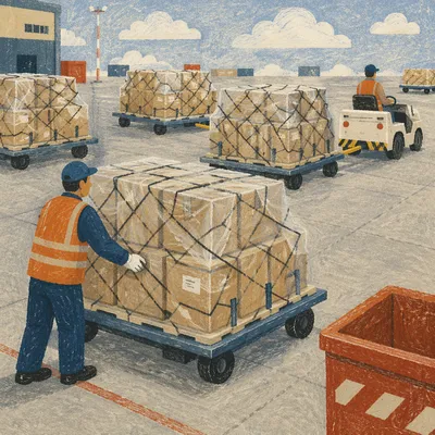 Warehouse Logistics Yard With Wrapped Shipping Boxes