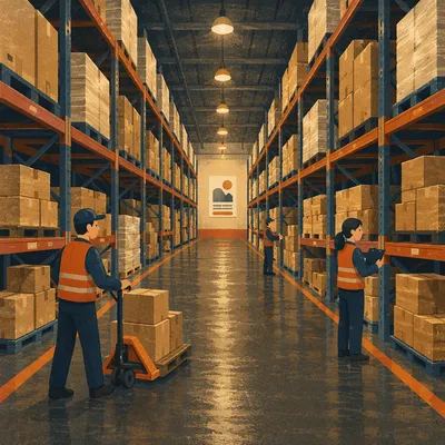 Organized Warehouse Aisle With Shipping Boxes