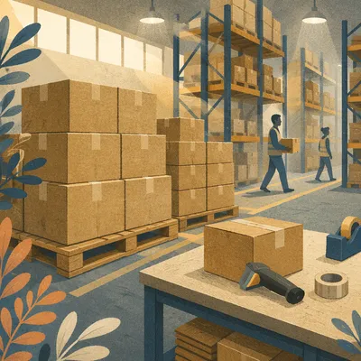 Modern Warehouse Shipping Boxes and Packing Station