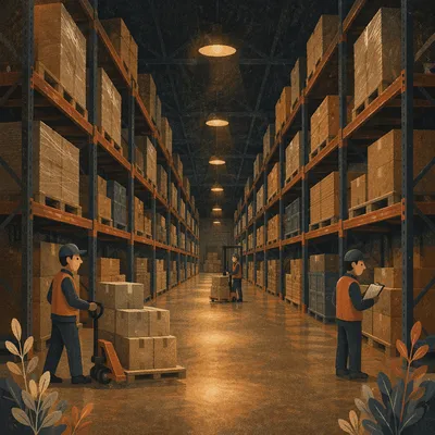 Organized Warehouse Aisle With Shipping Boxes
