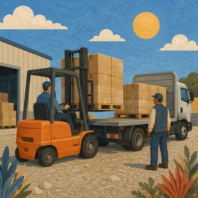 Warehouse Forklift Loading Cardboard Pallets