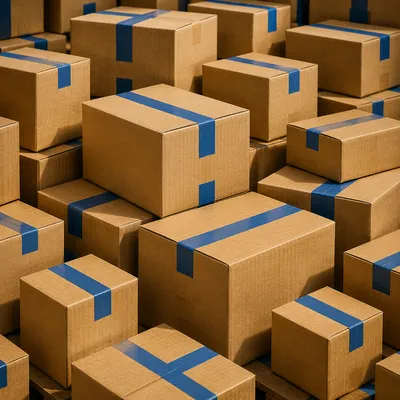 Warehouse Shipping Boxes With Blue Tape