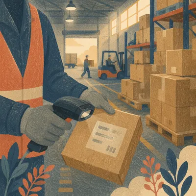 Modern Warehouse Shipping Boxes and Scanner