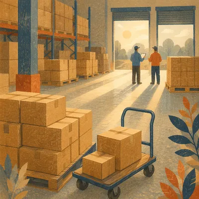 Organized Warehouse Logistics in Morning Light
