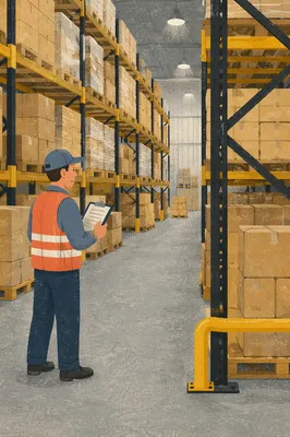 Organized Warehouse Aisle with Shipping Boxes