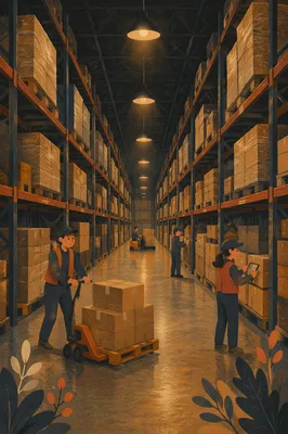 Organized Warehouse Aisle with Shipping Boxes