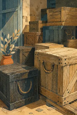 Rustic Warehouse Shipping Crates in Sunlight