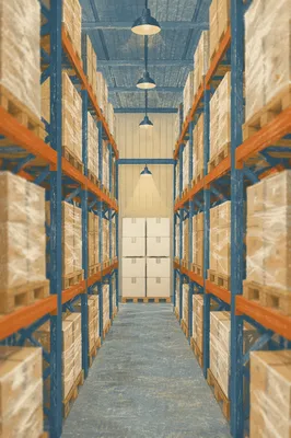 Warehouse Aisle With Shipping Boxes