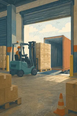 Warehouse Forklift Moving Cardboard Shipping Boxes