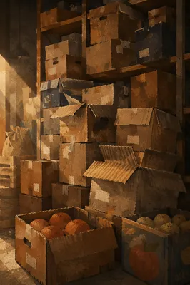 Cluttered Warehouse Boxes in Warm Side Light