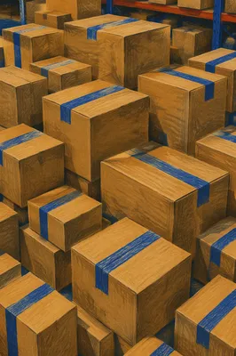 Warehouse Shipping Boxes With Blue Packing Tape
