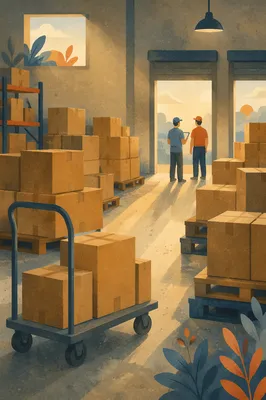 Organized Warehouse Shipping Boxes at Dawn