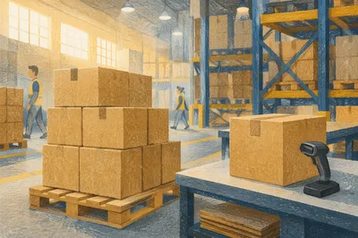 Modern Warehouse Shipping Boxes at Dawn