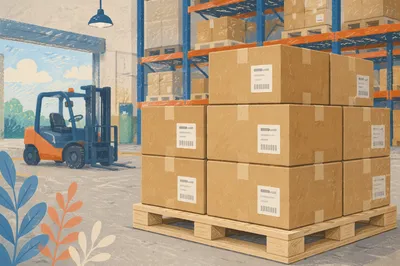 Organized Warehouse Shipping Boxes on Pallet