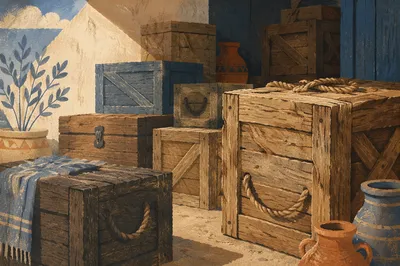Rustic Warehouse Shipping Crates in Sunlight