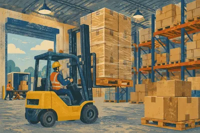 Efficient Warehouse Forklift Shipping Boxes