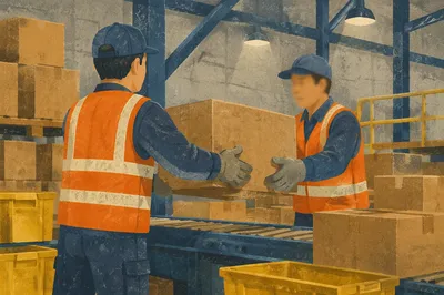 Warehouse Workers Handling Shipping Boxes