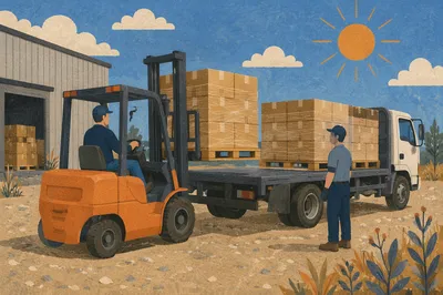 Forklift Loading Cardboard Boxes at Warehouse Yard